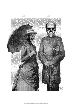 Framed Screaming Woman and Skull Print