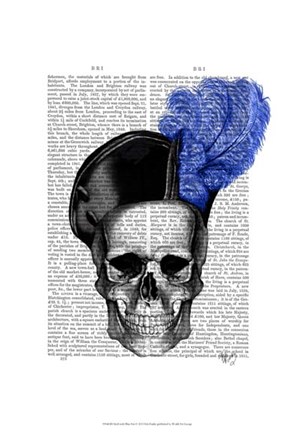 Framed Skull with Blue Hat Print