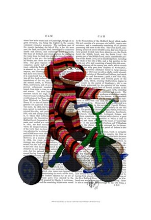 Framed Sock Monkey on Tricycle Print