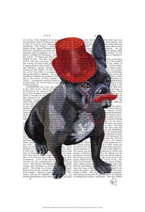 Framed French Bulldog With Red Top Hat and Moustache Print