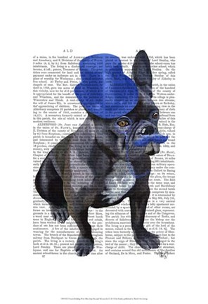 Framed French Bulldog With Blue Top Hat and Moustache Print