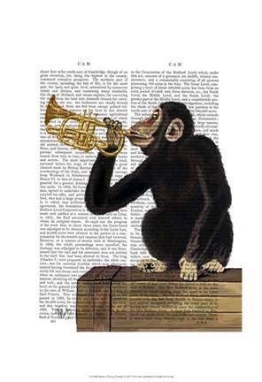 Framed Monkey Playing Trumpet Print