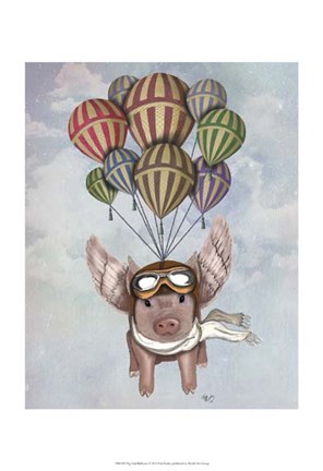 Framed Pig And Balloons Print
