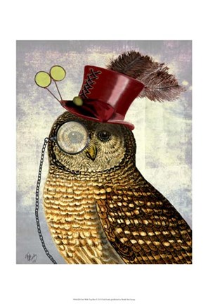 Framed Owl With Top Hat Print