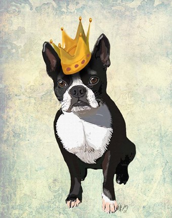 Framed Boston Terrier and Crown Print