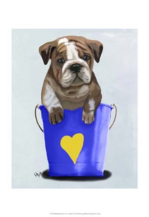 Framed Bulldog Bucket Of Love Blue Print