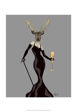 Framed Glamour Deer in Black Print