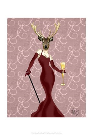Framed Glamour Deer in Marsala Print