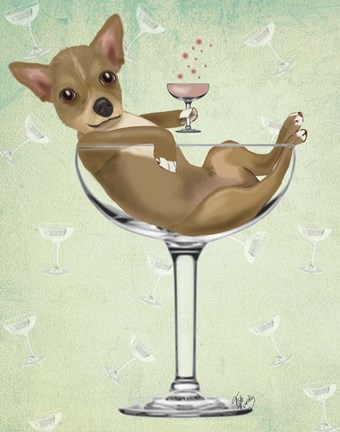 Framed Chihuahua in Cocktail Glass Print