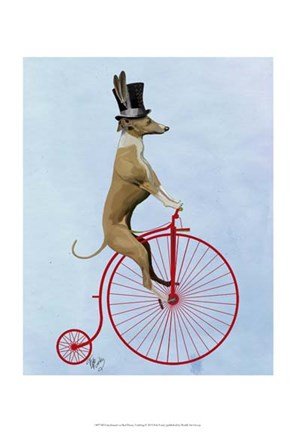 Framed Greyhound on Red Penny Farthing Print