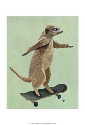 Framed Meerkat On Skateboard Print