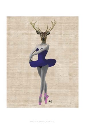 Framed Ballet Deer in Blue II Print