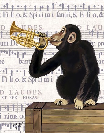 Framed Monkey Playing Trumpet Print