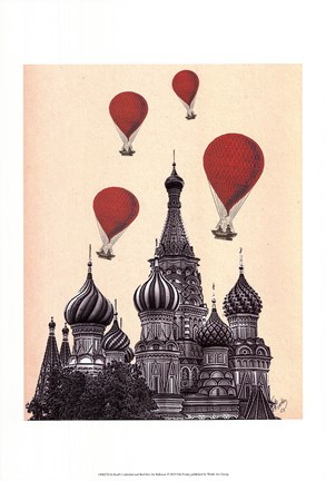 Framed St Basil&#39;s Cathedral and Red Hot Air Balloons Print