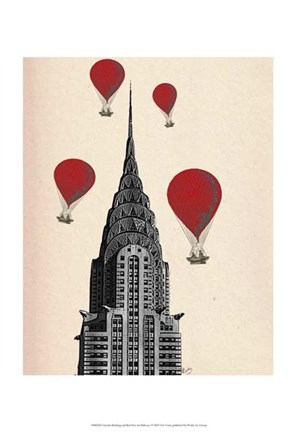 Framed Chrysler Building and Red Hot Air Balloons Print