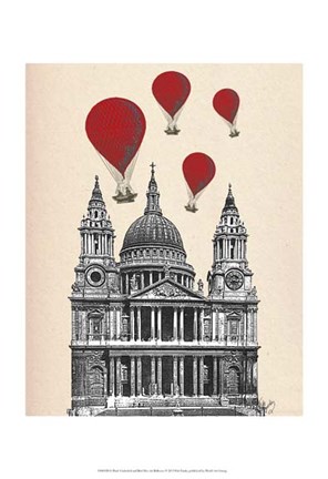 Framed St Pauls Cathedral and Red Hot Air Balloons Print