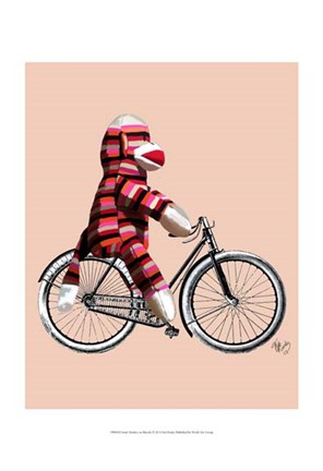 Framed Sock Monkey on Bicycle Print