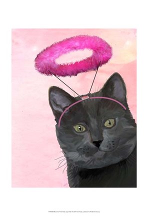 Framed Black Cat With Pink Angel Halo Print