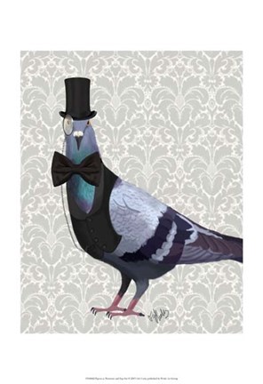 Framed Pigeon in Waistcoat and Top Hat Print