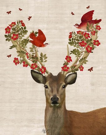 Framed Deer and Love Birds Print