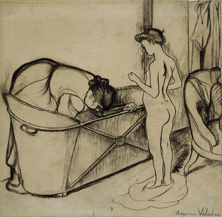 Framed Woman Cleaning a Tub and a Nude, 1908 Print