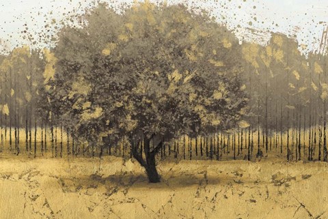 Framed Golden Trees I Taupe Print