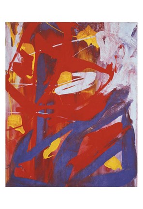 Framed Abstract Painting, c. 1982 (indigo, red, white) Print