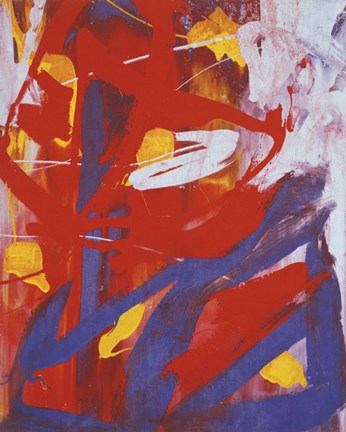 Framed Abstract Painting, c. 1982 (indigo, red, white) Print