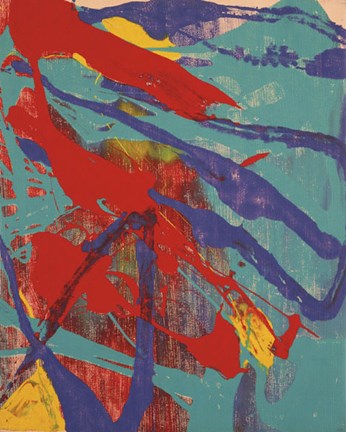 Framed Abstract Painting, c. 1982 (aqua, red, indigo, yellow) Print