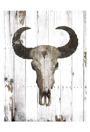 Framed Bull Skull Brown Print