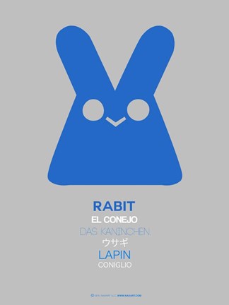 Framed Blue Rabbit Multilingual Print