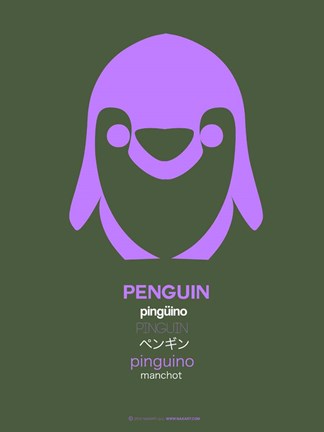 Framed Purple Penguin Multilingual Print