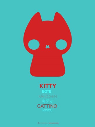 Framed Red and Blue Kitty Multilingual Print