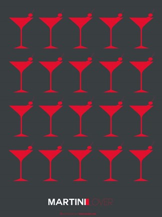 Framed Martini Lover Red &amp; Grey Print