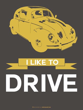 Framed I Like to Drive Beetle 1 Print