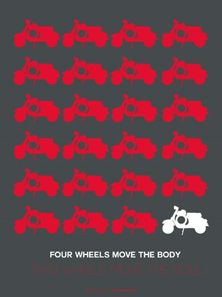 Framed Vespa Rider Red and Grey Print