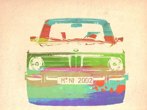 Framed BMW 2002 Front Watercolor 3 Print