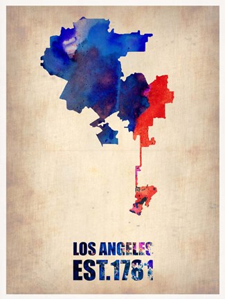 Framed Los Angeles Watercolor Map 1 Print