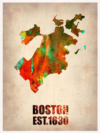 Framed Boston Watercolor Map Print