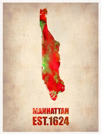 Framed Manhattan Watercolor Map Print
