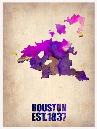 Framed Huston Watercolor Map Print