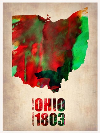 Framed Ohio Watercolor Map Print