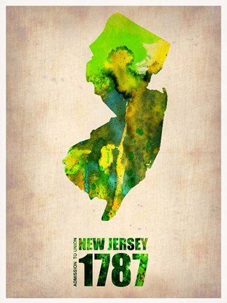 Framed New Jersey Watercolor Map Print