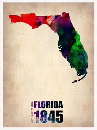 Framed Florida Watercolor Map Print