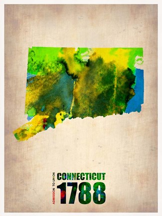 Framed Connecticut Watercolor Map Print
