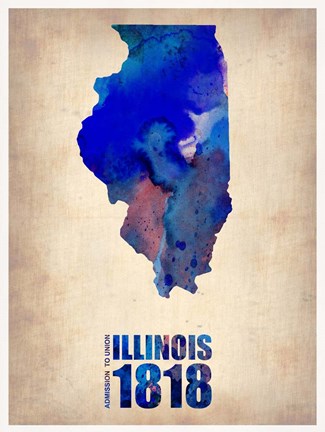 Framed Illinois Watercolor Map Print