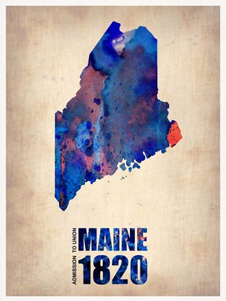 Framed Maine Watercolor Map Print