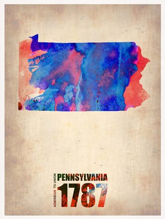 Framed Pennsylvania Watercolor Map Print