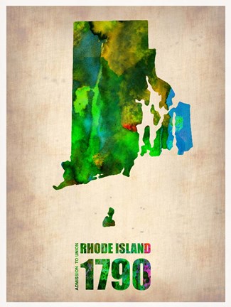 Framed Rhode Island Watercolor Map Print
