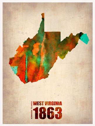 Framed West Virginia Watercolor Map Print